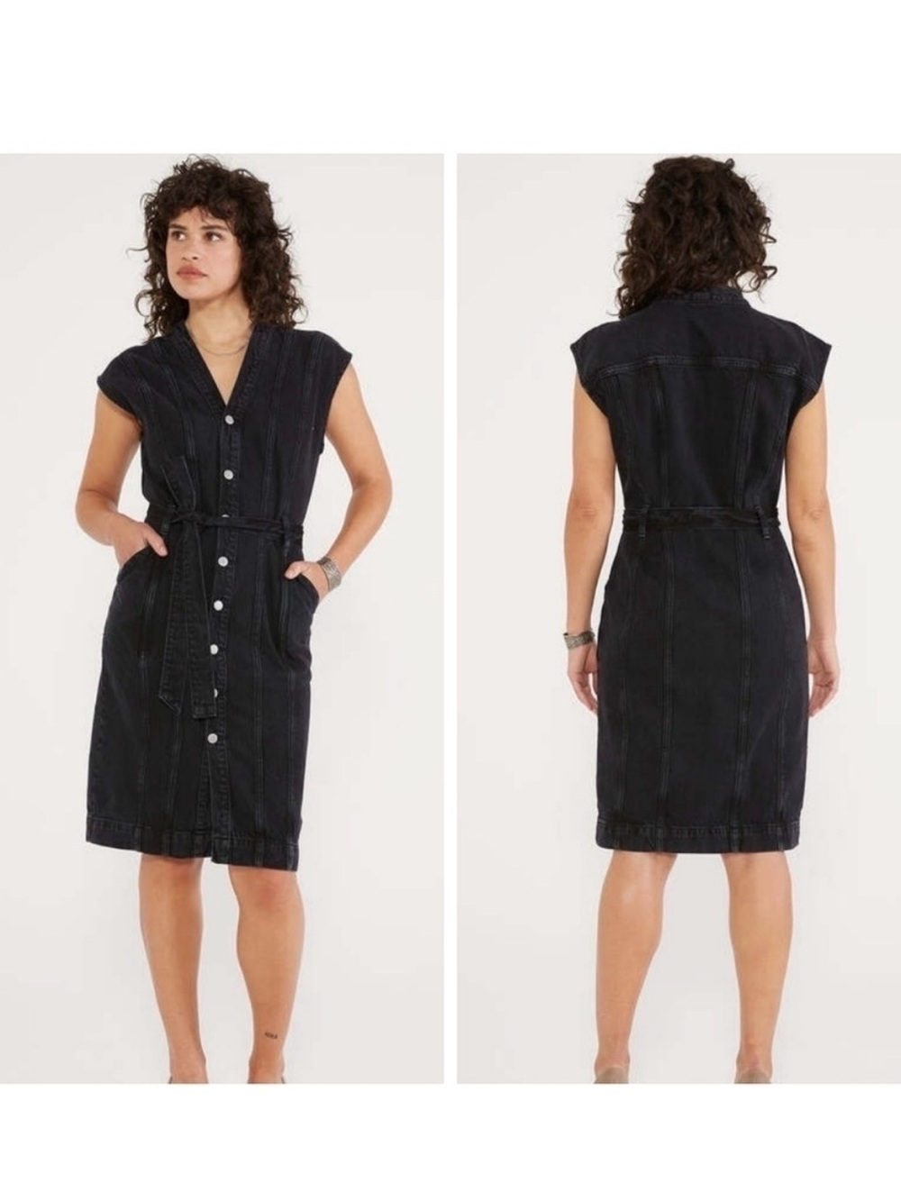 Ethically made western denim button down utility dress ISSA SEAMED DRESS